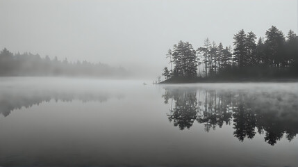 Misty lake black and white