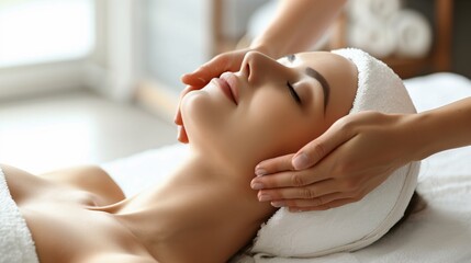 Woman Receiving Facial Massage at Spa