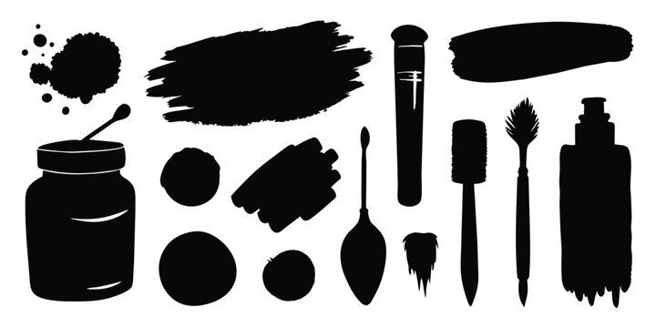 Black set paint, ink brush, brush strokes, brushes, lines, frames, box, grungy. Grungy brushes collection. Brush stroke paint boxes on white background