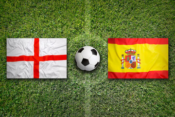 England vs. Spain flags on soccer field