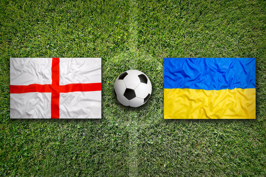 England vs. Ukraine flags on soccer field