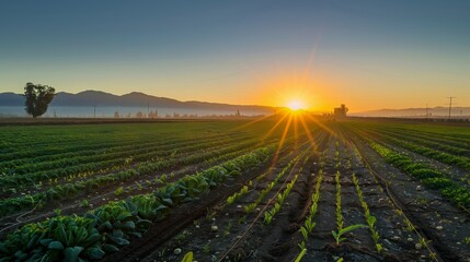 Sun Setting Over Imperial Valley Farm - obrazy, fototapety, plakaty