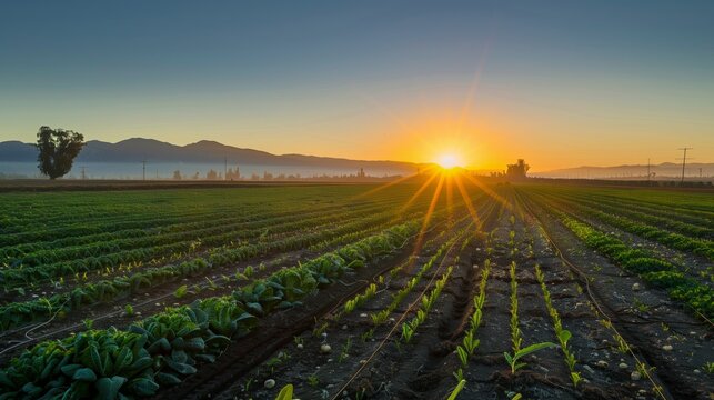 Sun Setting Over Imperial Valley Farm