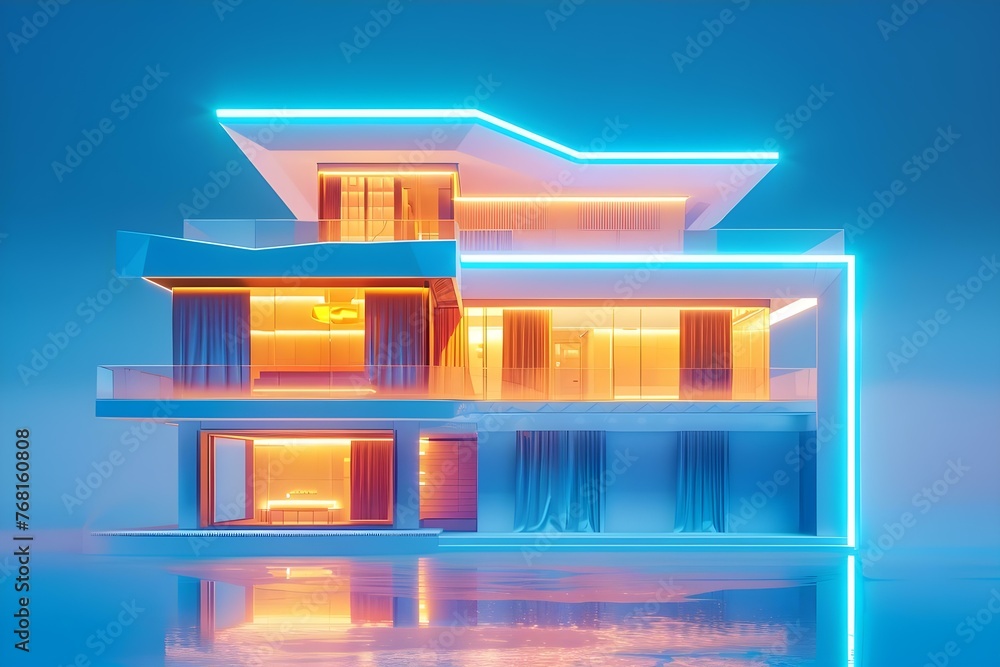 Poster futuristic smart home with energyefficient technologies autonomous features virtual reality and adva
