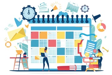 Illustration of a detailed business schedule, displaying a calendar with scheduled appointments and tasks. Perfect for visualizing efficient work planning. 