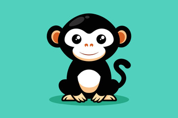 Cute monkey sitting cartoon vector icon illustration animal nature icon concept isolated flat vector 