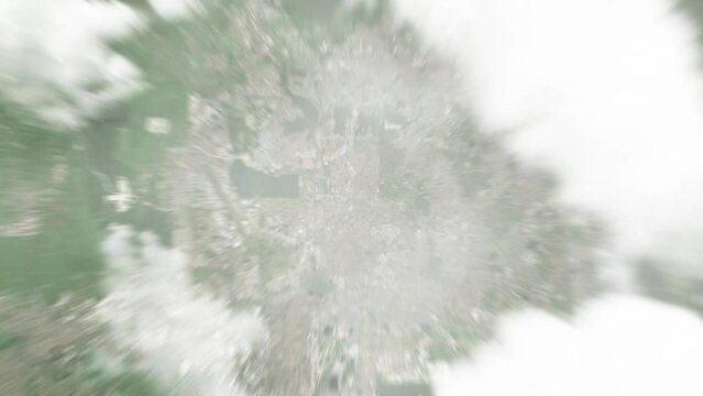 Earth zoom in from space to Petaling Jaya, Malaysia. Followed by zoom out through clouds and atmosphere into space. Satellite view. Travel intro. Images from NASA