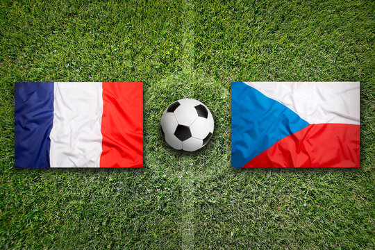 France vs. Czech Republic flags on soccer field