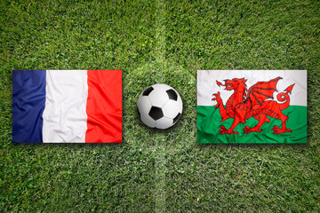 France vs. Wales flags on soccer field