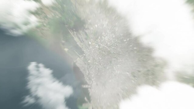 Earth zoom in from space to Valenzuela, Philippines. Followed by zoom out through clouds and atmosphere into space. Satellite view. Travel intro. Images from NASA