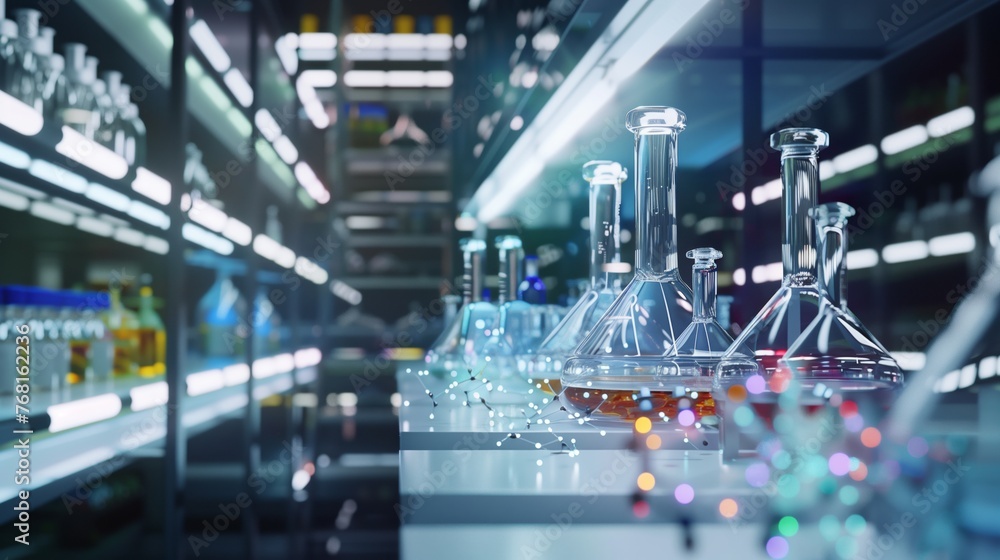 Poster laboratory filled with test tubes and flasks