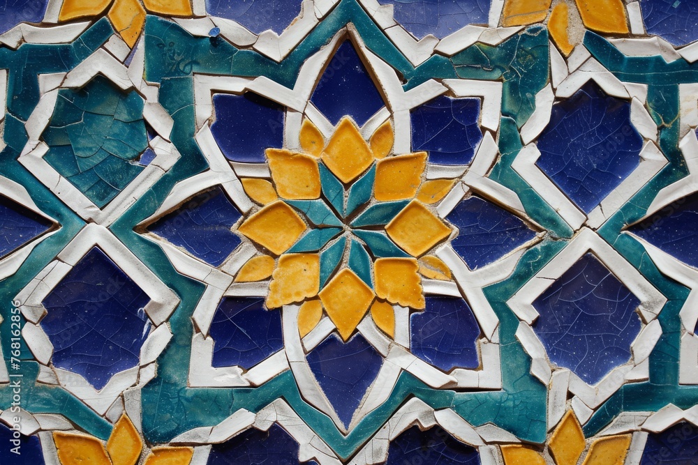 Poster this vibrant close-up photo captures the intricate and colorful patterns of a tile design, zoomed-in