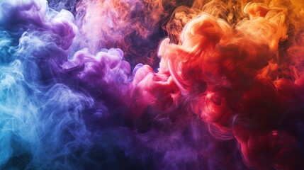 Abstract composition of billowing smoke on a black background. The smoke is colored in shades of red, blue and purple.