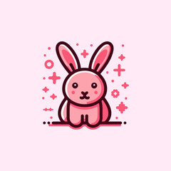 Cute pink rabbit vector, charming rabbit icon.