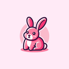 Vector illustration of a pink rabbit, adorable rabbit icon.
