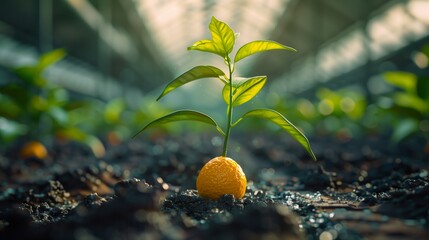 Growing Citrus Seedling - obrazy, fototapety, plakaty