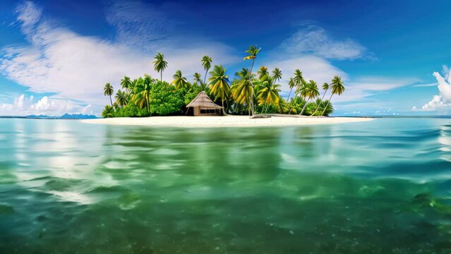 Tropical island in Maldives at summer time. 3D rendering, Tropical island in Maldives at summer time. Panorama, AI Generated