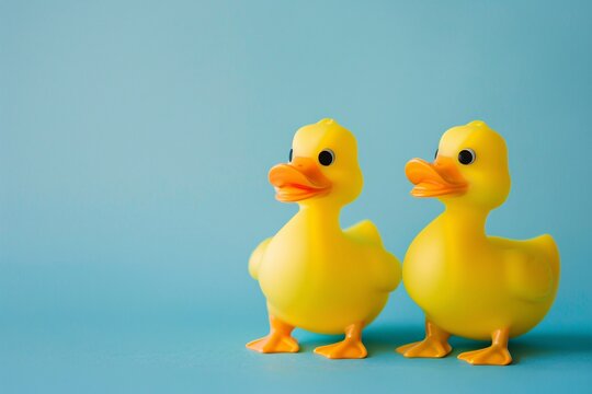 two yellow rubber ducks on a blue background