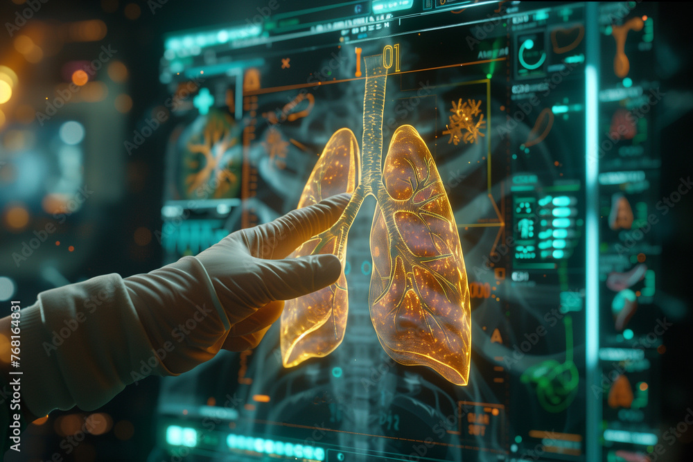 Poster Hand Touching Computer Screen Displaying Lung Image