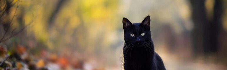 Gato preto no fundo desfocado - Papel de parede