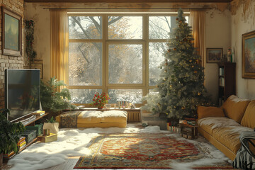 Fototapeta na wymiar Interior design of a living room during Christmas