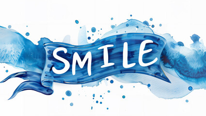 The word "SMILE" on a blue flag-like banner.