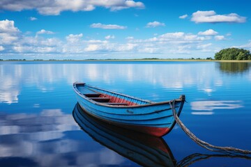 a blue boat on water