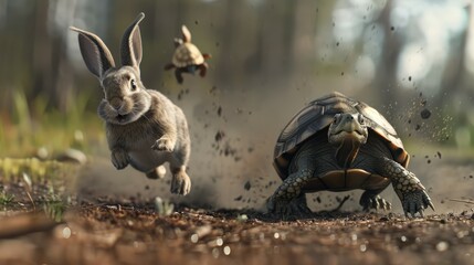 Turtle vs rabbit race business concept

