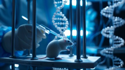 White laboratory rat isolated on blue background
 - obrazy, fototapety, plakaty