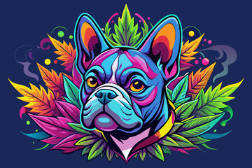Obraz premium isometric, print-ready vector t-shirt art a colorful graffiti illustration of a french bulldog dog, cannabis buds, with very vibrant colors and high detail