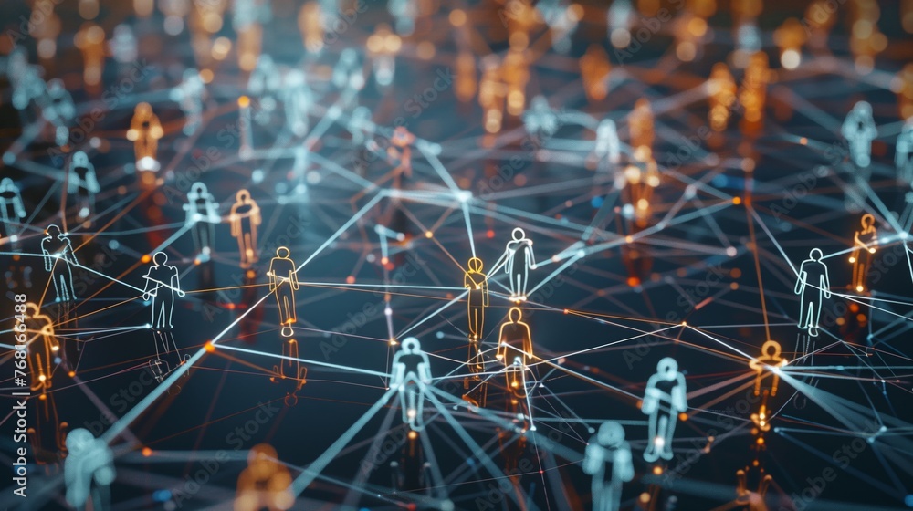 Poster human network connected by lines and dots