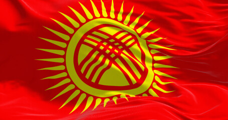Close-up of Kyrgyzstan national flag waving