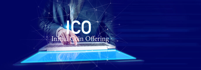 ICO Initial coin offering banner for financial investment