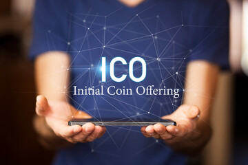 ICO Initial coin offering banner for financial investment