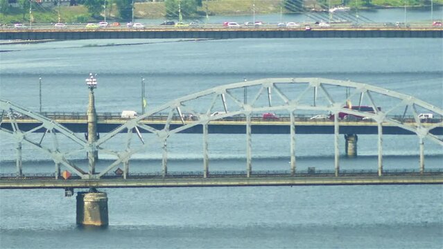 Railway Bridge on Daugava river in Riga, Latvia