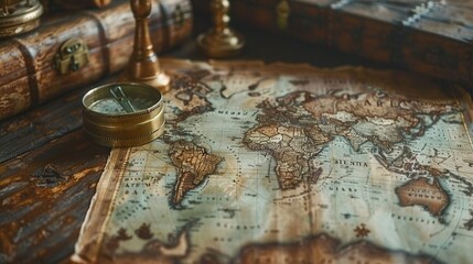 Old world map, exploration and adventure with a vintage nautical theme , minimalist © Natalia