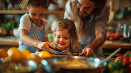 Family cooking with children.