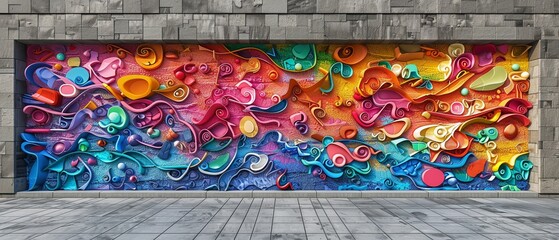 Vibrant street art mural, urban graffiti full of color and life , 3D render