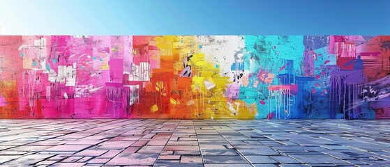 Vibrant street art mural, urban graffiti full of color and life , 3D render