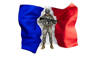 Resolute Soldier Standing Against the Waving Flag of France