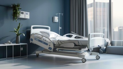 A smart hospital bed adjusting automatically to patient needs for personalized comfort and care. Text: "Tailored healing environments for patient well-being