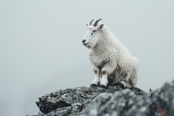 Mountain Goat's Solitude on Misty Cliffs