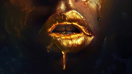 Womans Face With Gold Paint Dripping