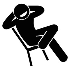 Illustration indicating good, rest, happy life. Person sitting very relaxed. In black with a transparent background