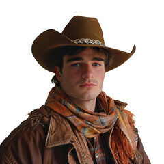 A stylish man in a brown hat and jacket on transparent background png