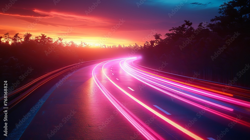 Poster vector artwork illustrating dynamic light motion and high-speed effects, capturing traffic motion an