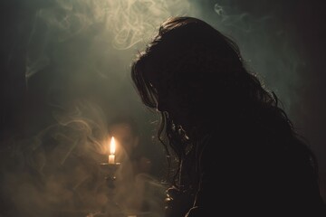 Mysterious Silhouette and Candlelight in Smoke - obrazy, fototapety, plakaty