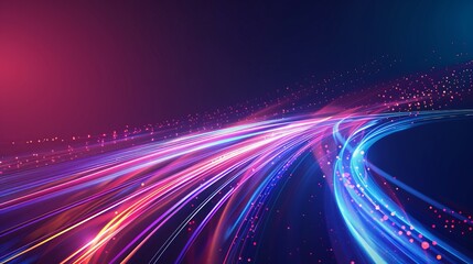 Vector artwork illustrating dynamic light motion and high-speed effects, capturing traffic motion and cyberpunk neon elements. - obrazy, fototapety, plakaty