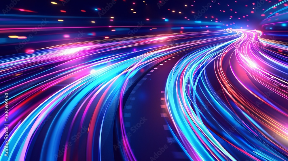 Poster vector artwork illustrating dynamic light motion and high-speed effects, capturing traffic motion an