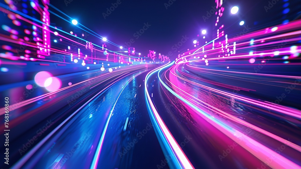 Poster vector artwork illustrating dynamic light motion and high-speed effects, capturing traffic motion an